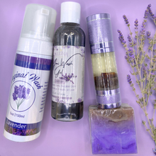 Load image into Gallery viewer, Lavender Intimate Care Bundle - Herbal Oil, Wash Gel, Soap Bar, Foam Wash
